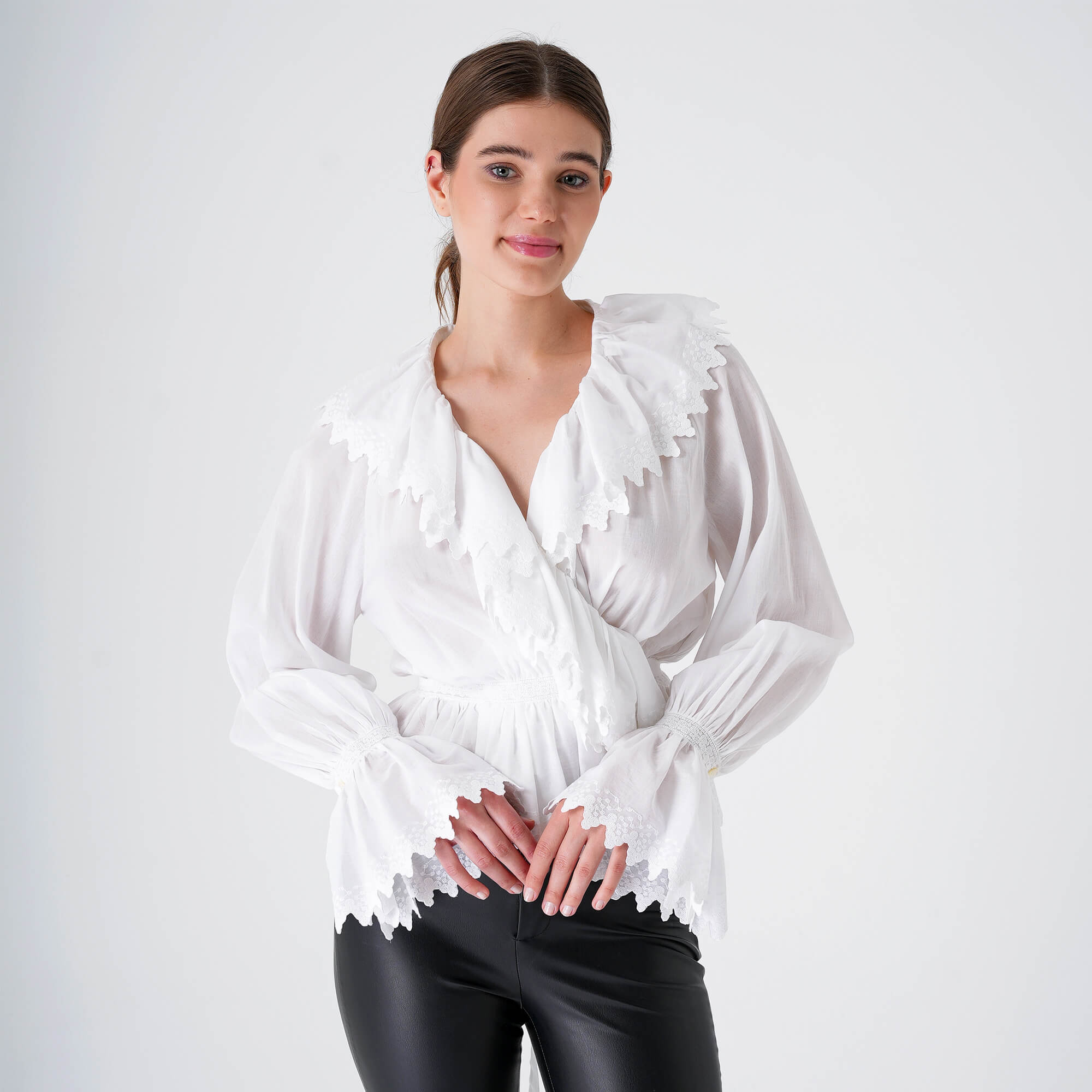 Etro - White Cotton&Lace Ruffle Shirt